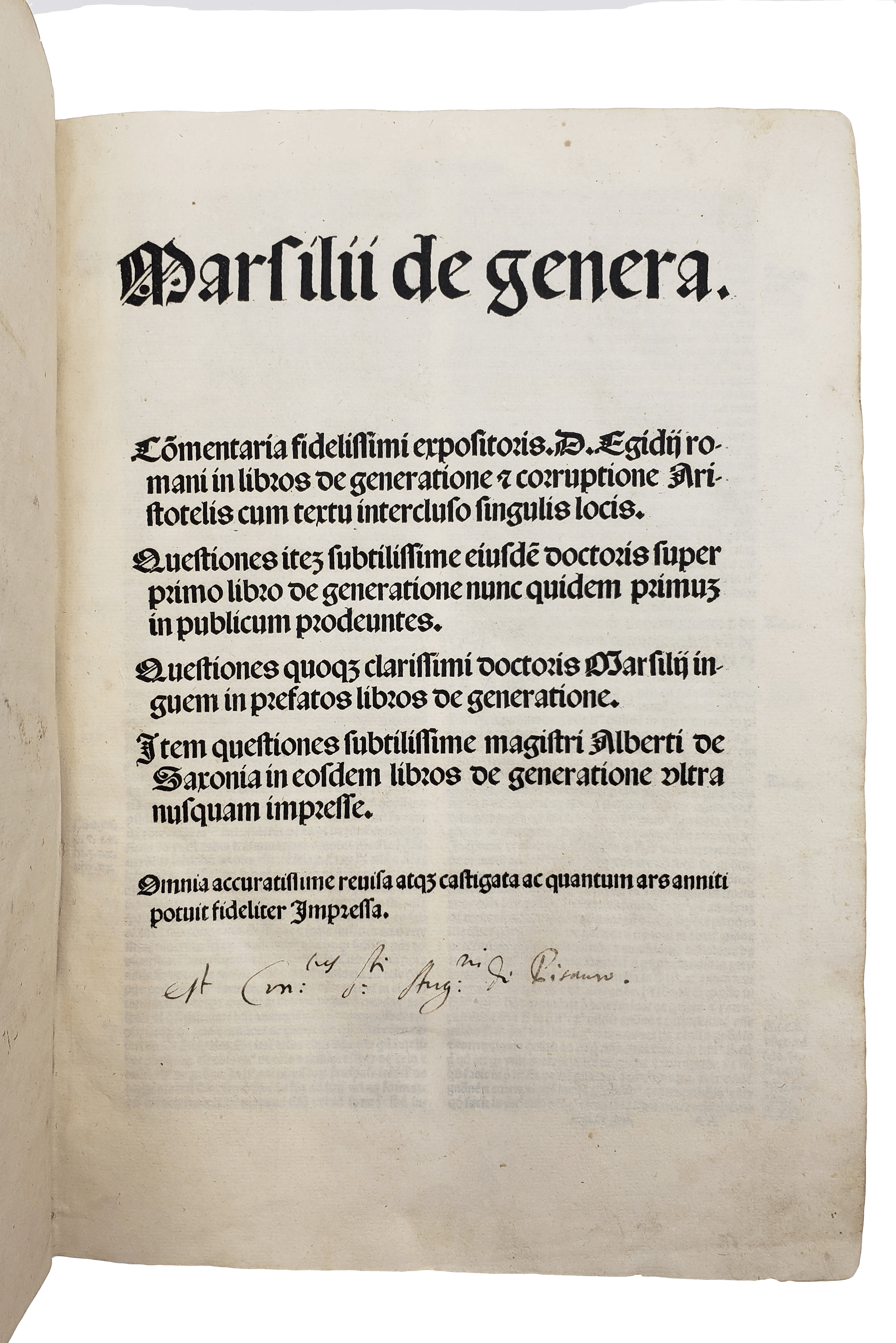 INGEN, Marsilius van, et al. [with] AEGIDIUS ROMANUS.